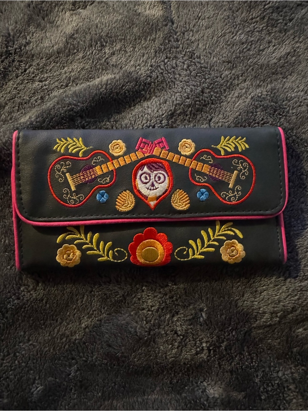 Loungefly Disney Pixar Coco Embroidered Guitar & Floral Wallet with Pink Trim
